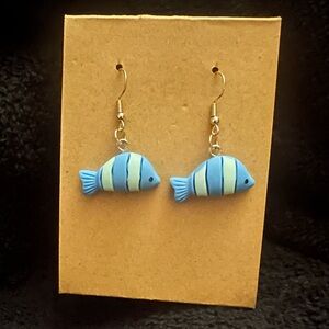 Blue Striped Fish Earrings by